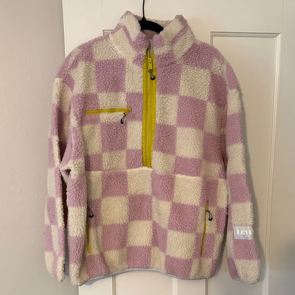 Levi's Jackets & Blazers - Levi's Pink and Cream Checkered Fleece Jacket
